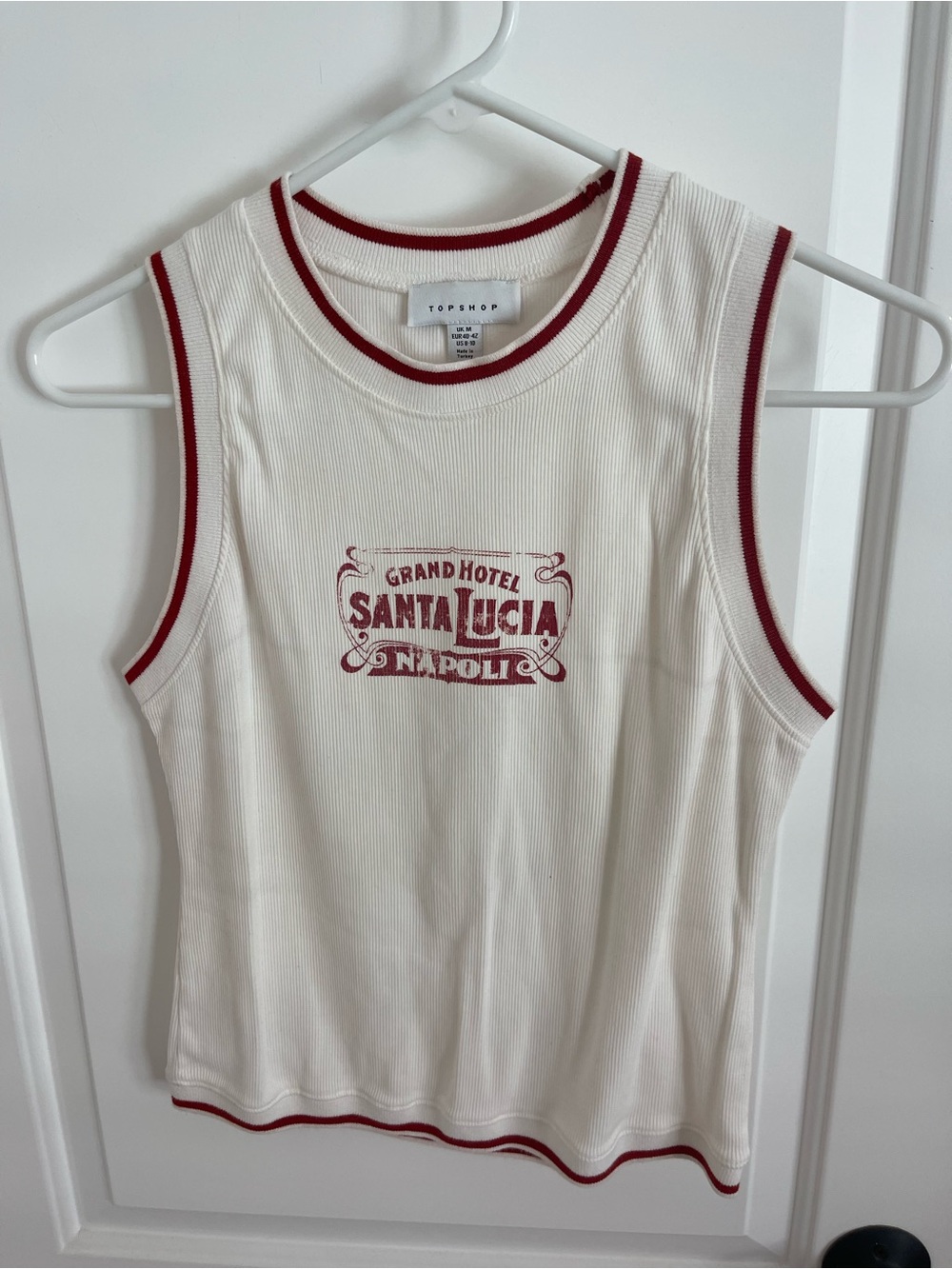 Topshop Cream Tank Top with Red Trim - Santa Lucia Graphic
